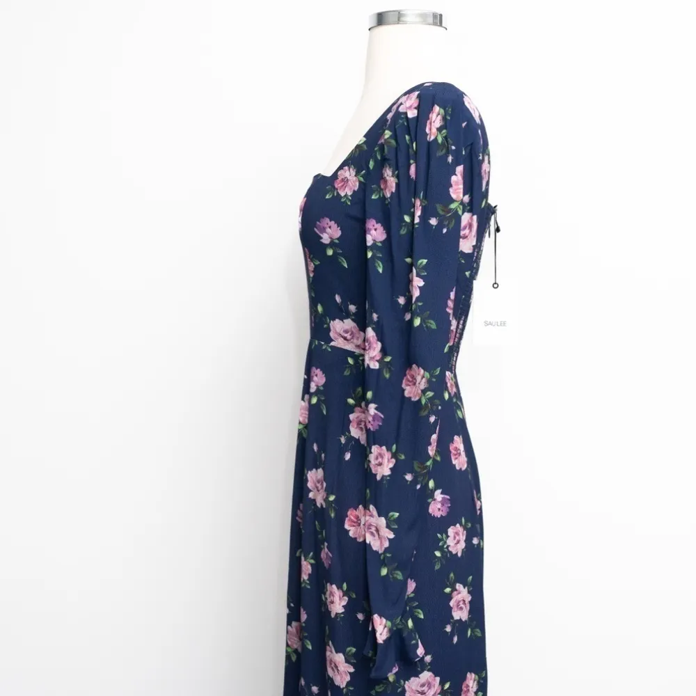 Sau Lee. Marianne Floral Puff Sleeve Midi Dress. Blue Size 0 - Image 9