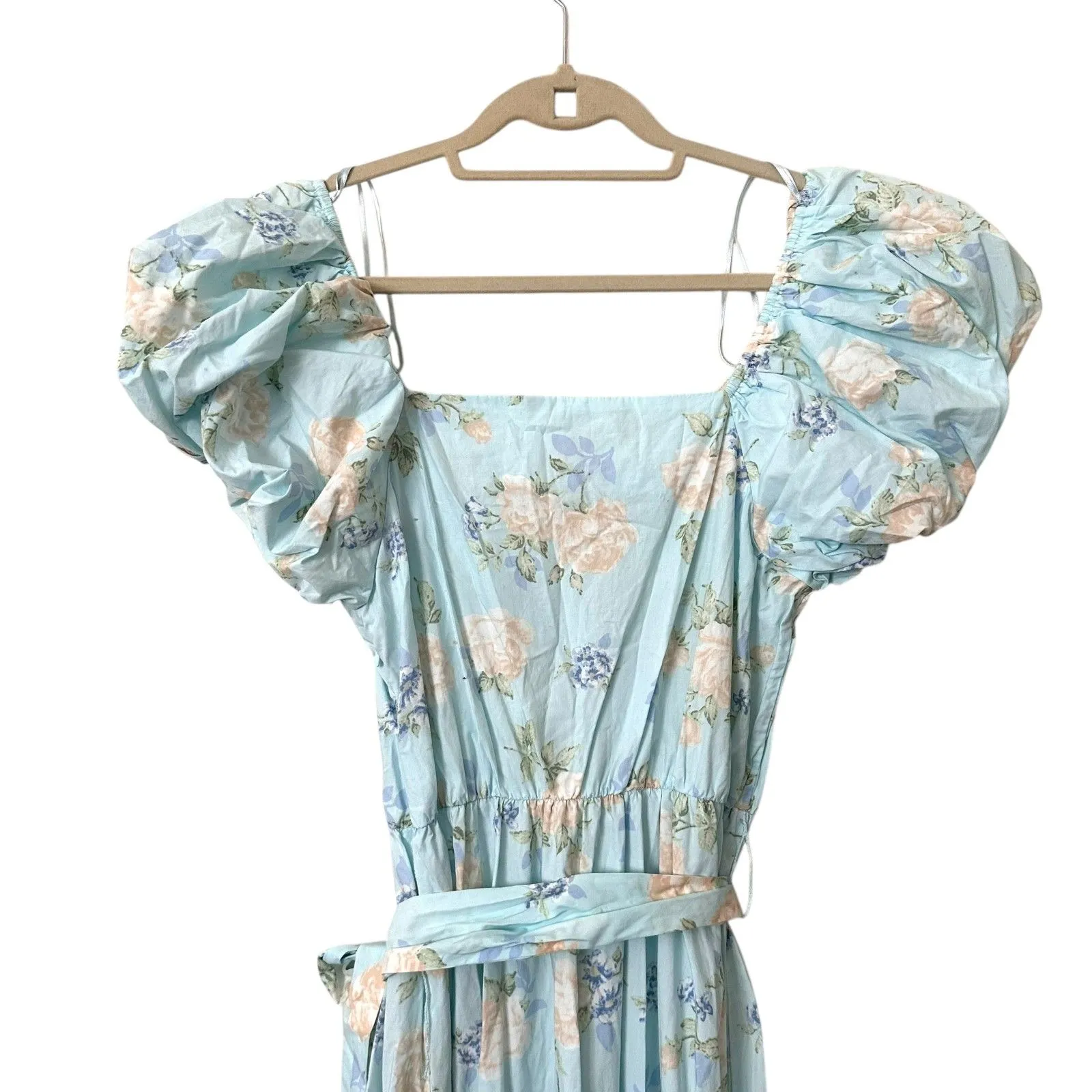 LOVESHACKFANCY‎ X TARGET Floral Puff Sleeve Midi Dress Blue Sz 0 - Image 5