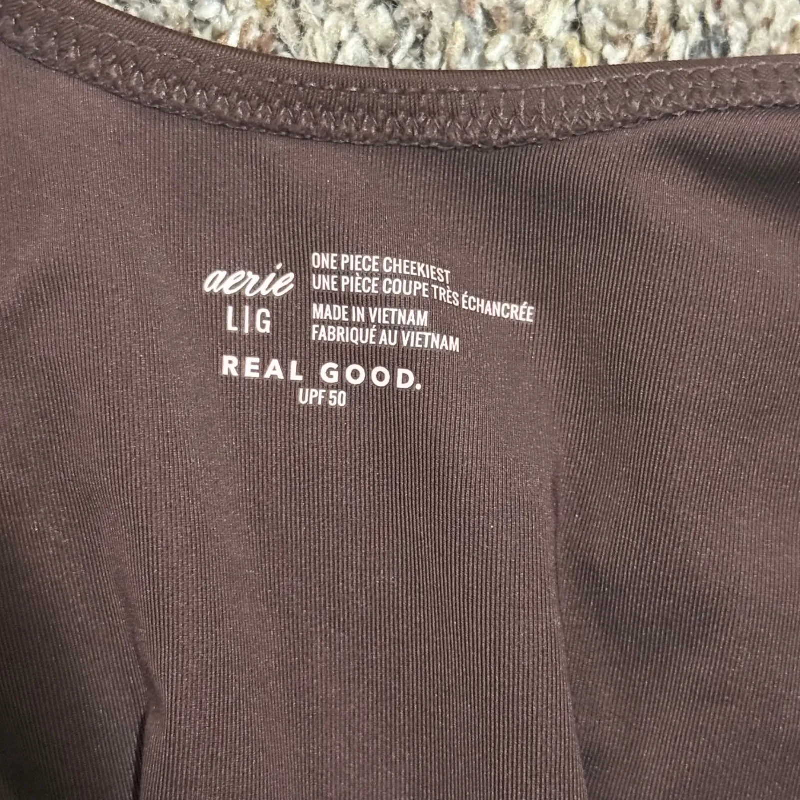 Aerie One Piece Cheeky Swimsuit Brown Ring Detail UPF 50 size L NEW - Image 4