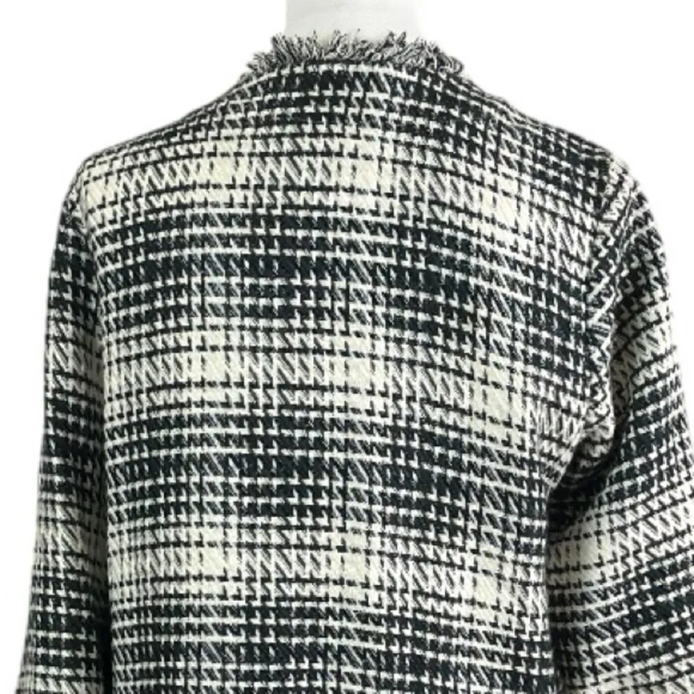 Maven West Women’s Long Jacket Open Front Fringe Black Cream Plaid Size Medium - Image 10