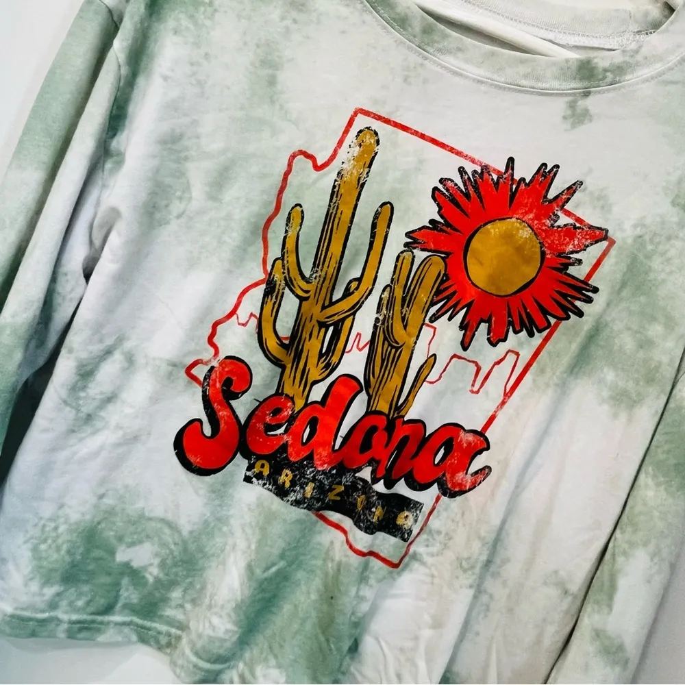 LOVE TRIBE DISTRESSED SEDONA ARIZONA TIE DYE RELAXED FIT CROP MINT TOP XL - Image 3