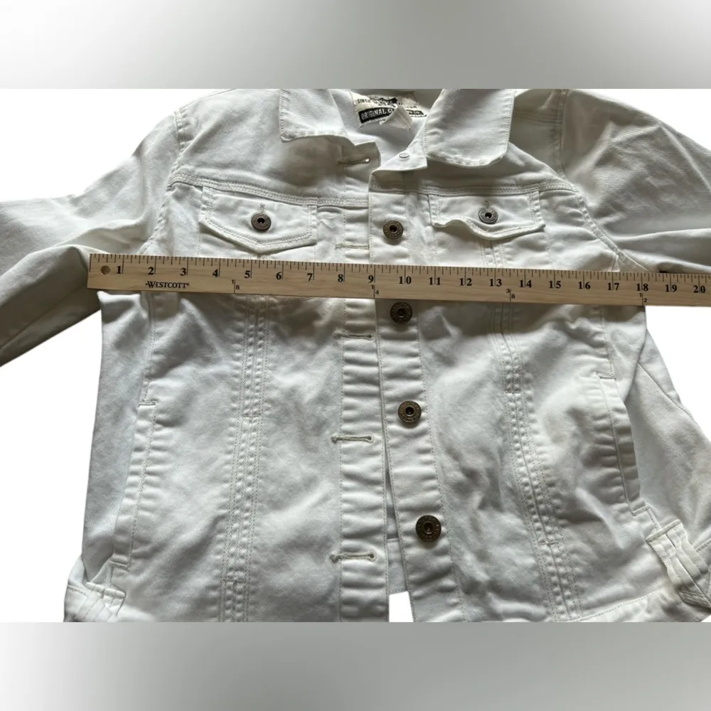 Women's White Denim Jacket Size L‎ Button Front Casual Short Length - Image 9