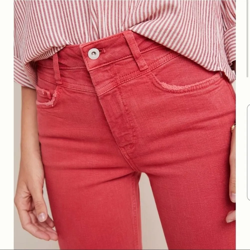 Pilcro Jeans Sz26 Red High-Rise Slim Straight Ankle Distressed NEW - Image 2