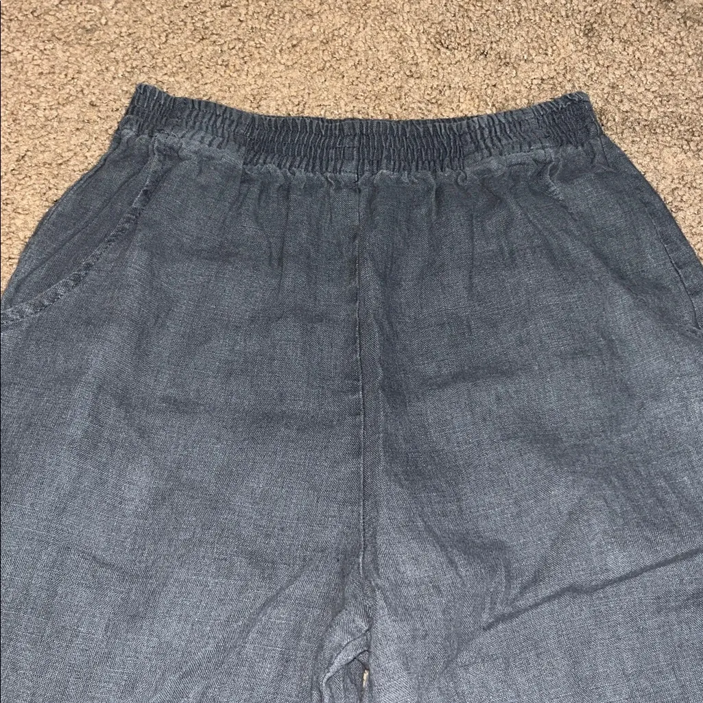 Linenfox Ocean Linen Wide Straight Leg Cropped Pant Slate‎ Grey Small Gray - Image 3