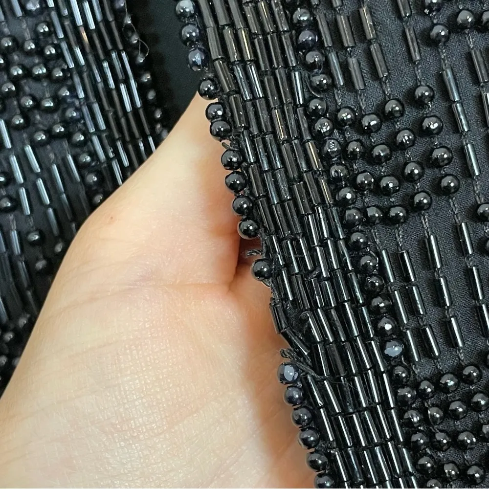 Scala Vintage  Silk Beaded Jacket Formal Black Long Sleeves Large Flaws Black Tie - Image 4