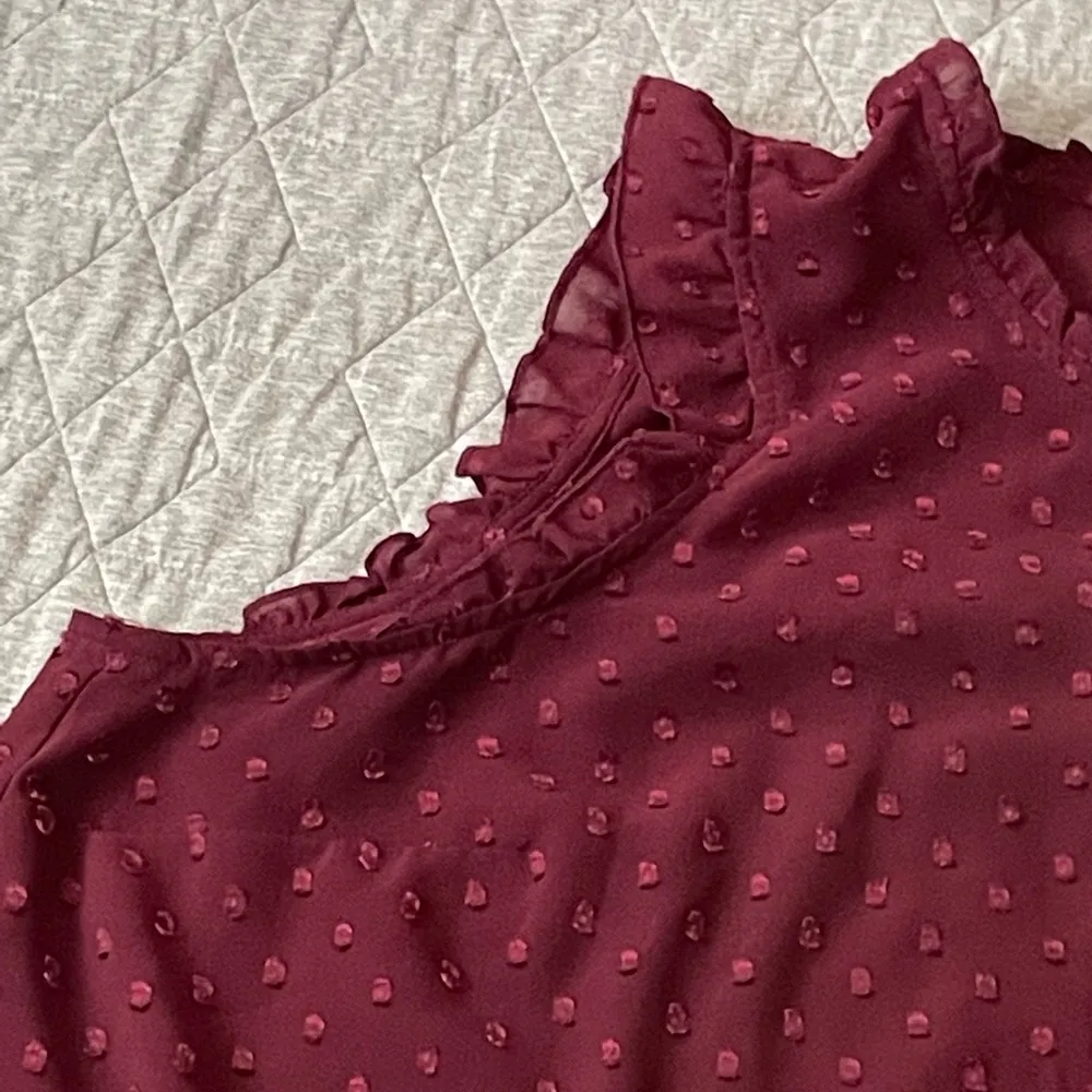 Torrid Chiffon Swiss Dot Mock Neck Tank size 1 equivalent 1X 14/16 burgundy top - Image 4