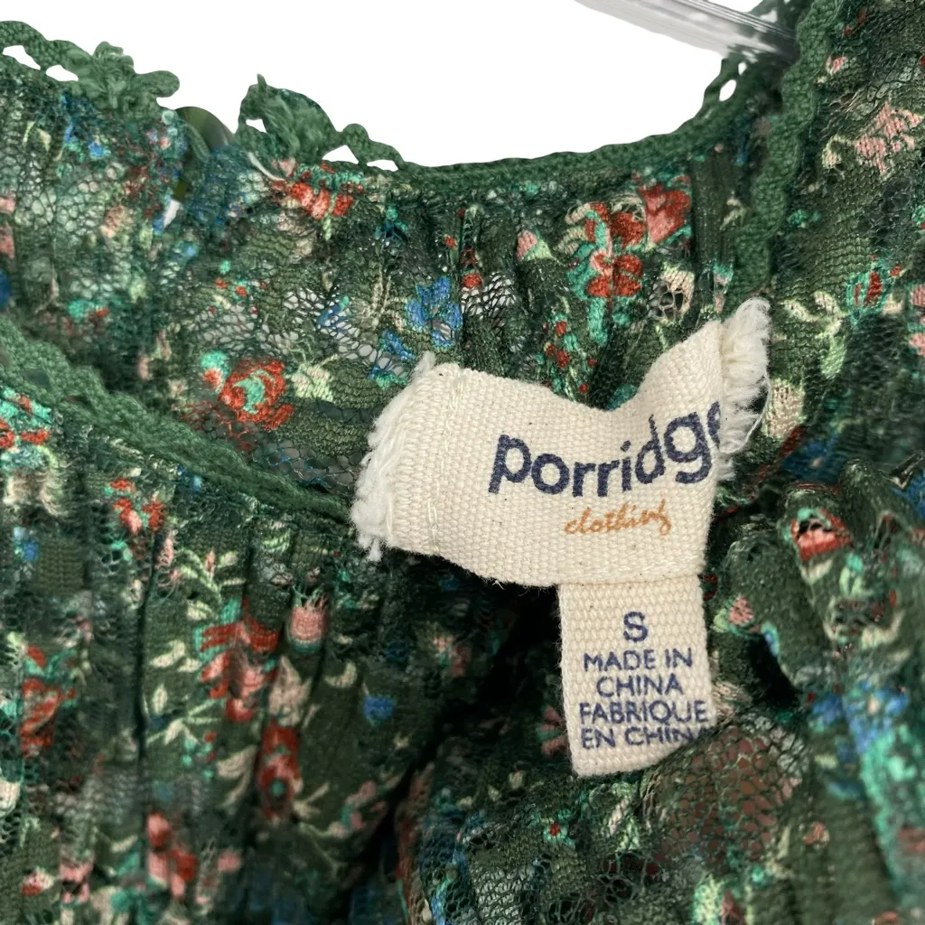 Anthropologie Porridge Green Floral Lace Ruffle Blouse Top - Image 10