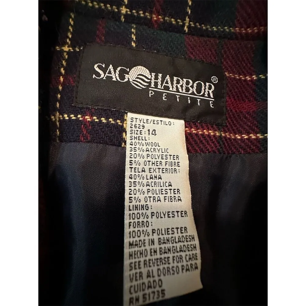 Sag Harbor Vintage Women's Tartan Plaid Blazer Jacket Size 14 Petite Multicolor - Image 6