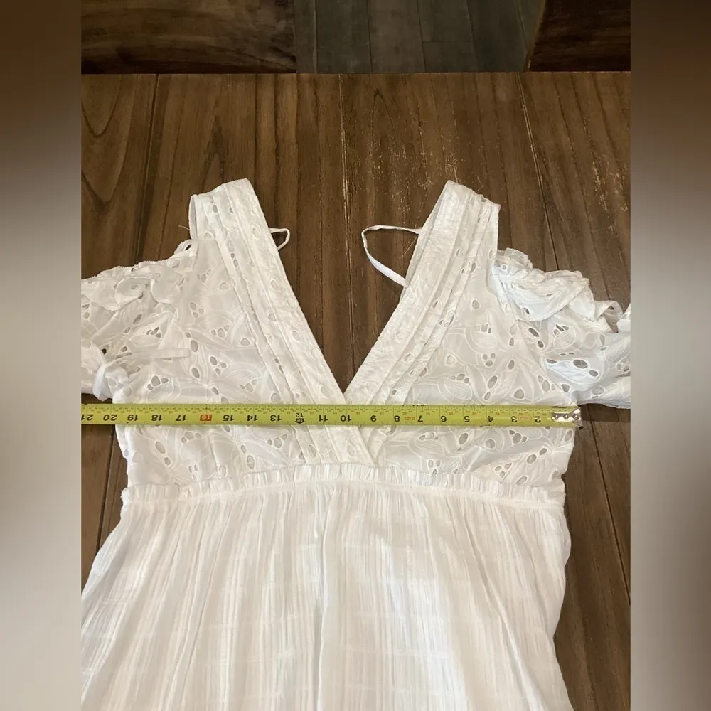 IRO Meila eyelet white cotton mini cold shoulder Longsleeve Mini dress 38 nwt - Image 6