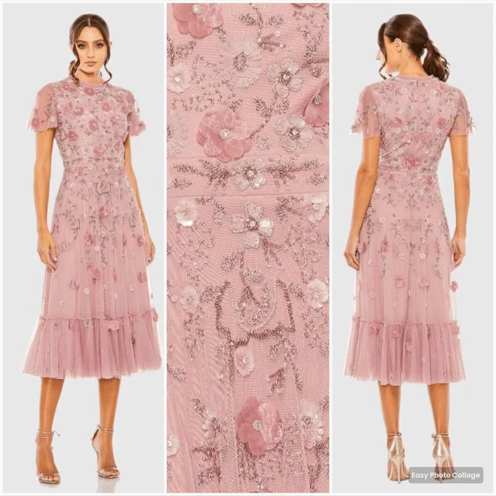 MAC DUGGAL  9212 Embellished High Neck Cap Sleeve A Line Dress Pink 12 - Image 3