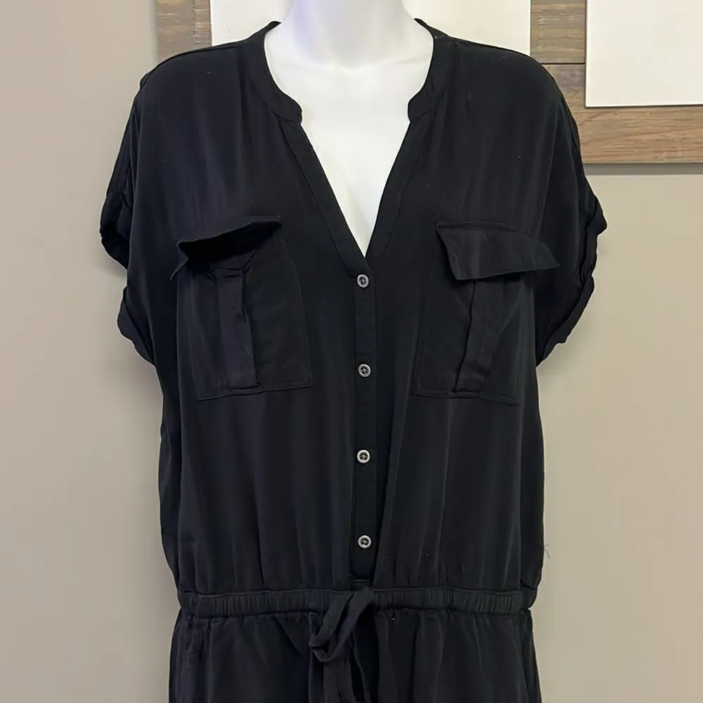 Old Navy Black Step-In Button Down One Piece Romper with Elastic Waistband-Large - Image 4