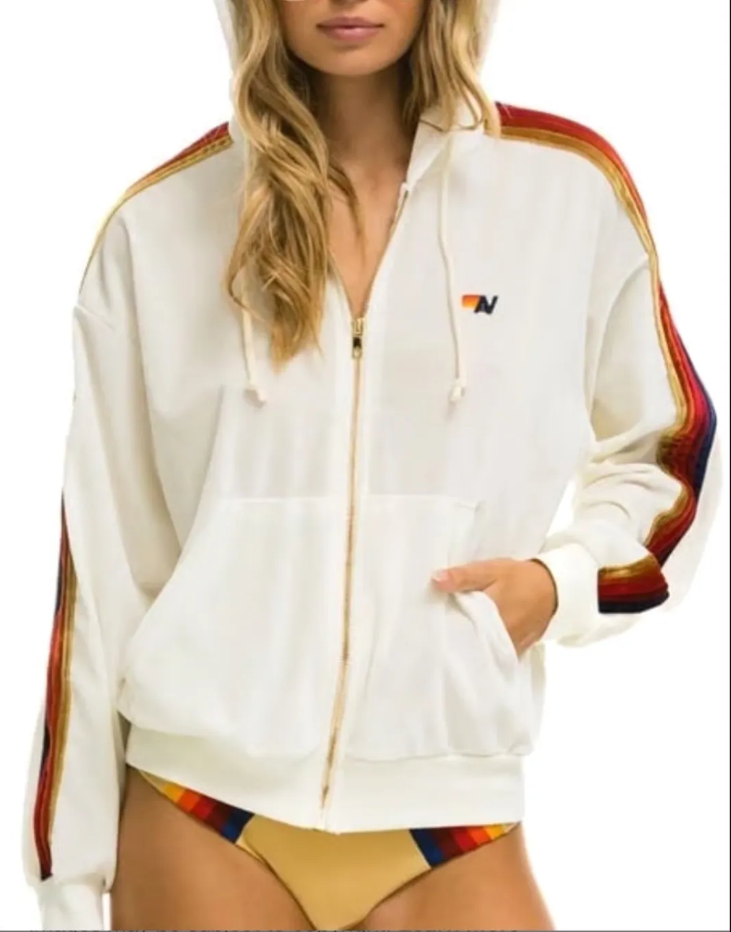 Aviator Nation Classic Velvet Relaxed Zip Hoodie Small Rainbow Athleisure velour - Image 1