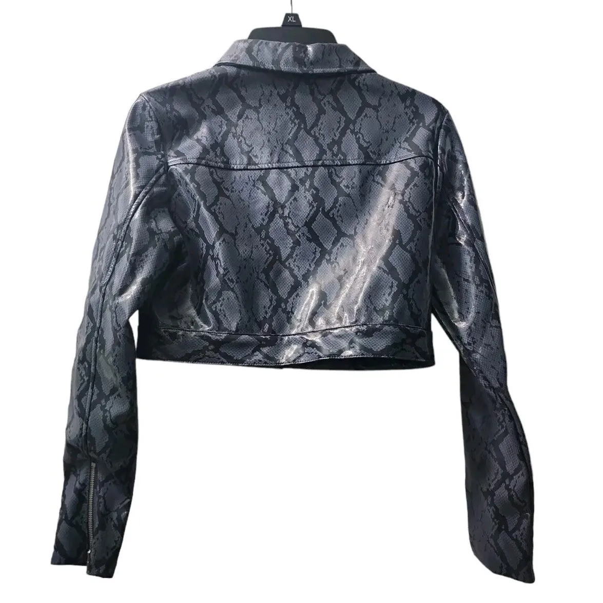 Blue‎ Blush Snake Print Cropped Jacket Moto Biker Silver Accents Small - Image 2