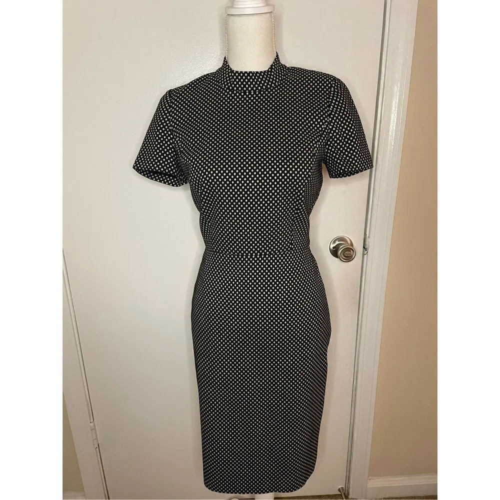 NWT JCrew Mock Neck Jacquered Sheath Dress Black/ Metallic Gold Short Sleeve Siz - Image 12