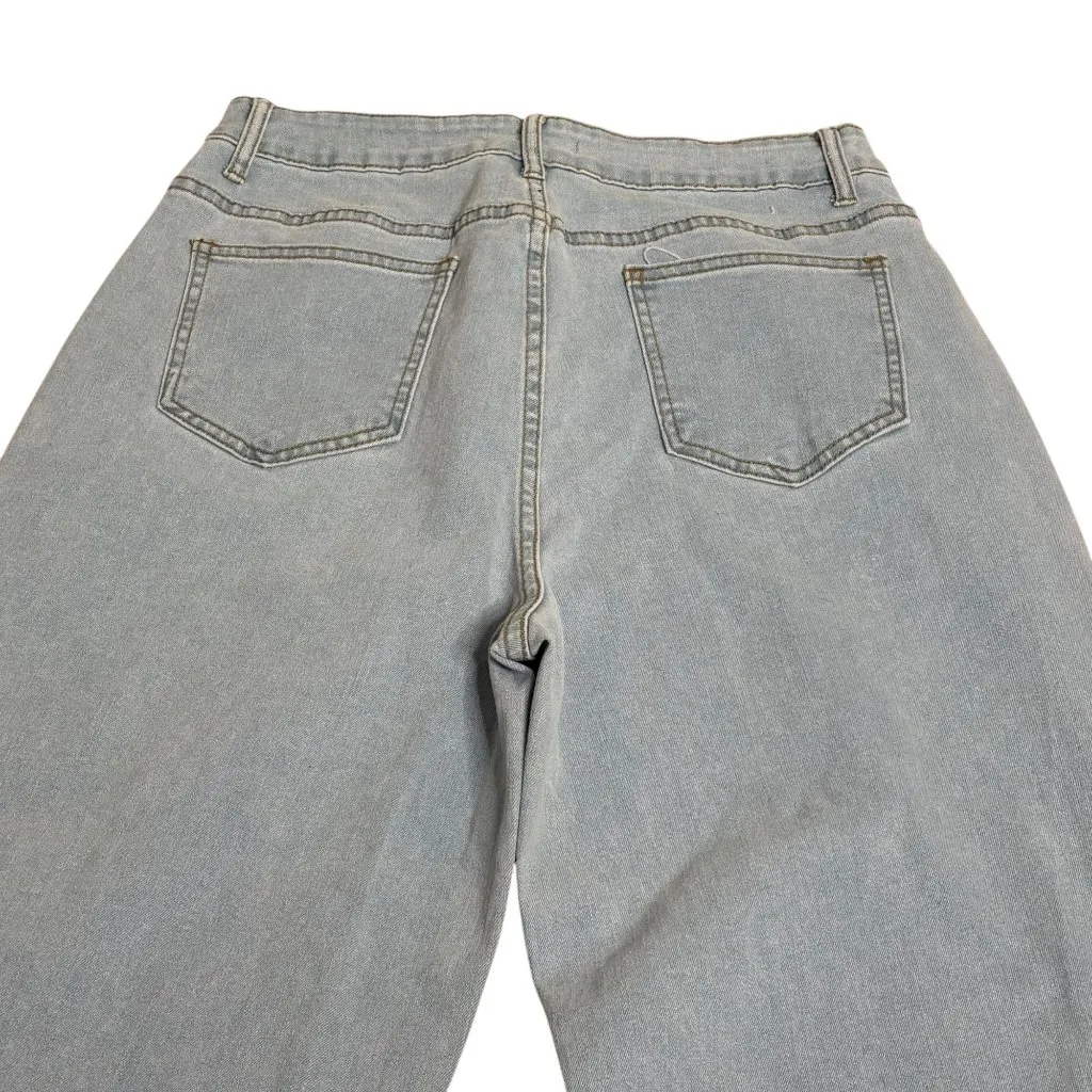 Ettelo Light Wash Denim Jeans Size 14 Wide Leg High Waisted 5 Pocket Button Zip Blue - Image 4
