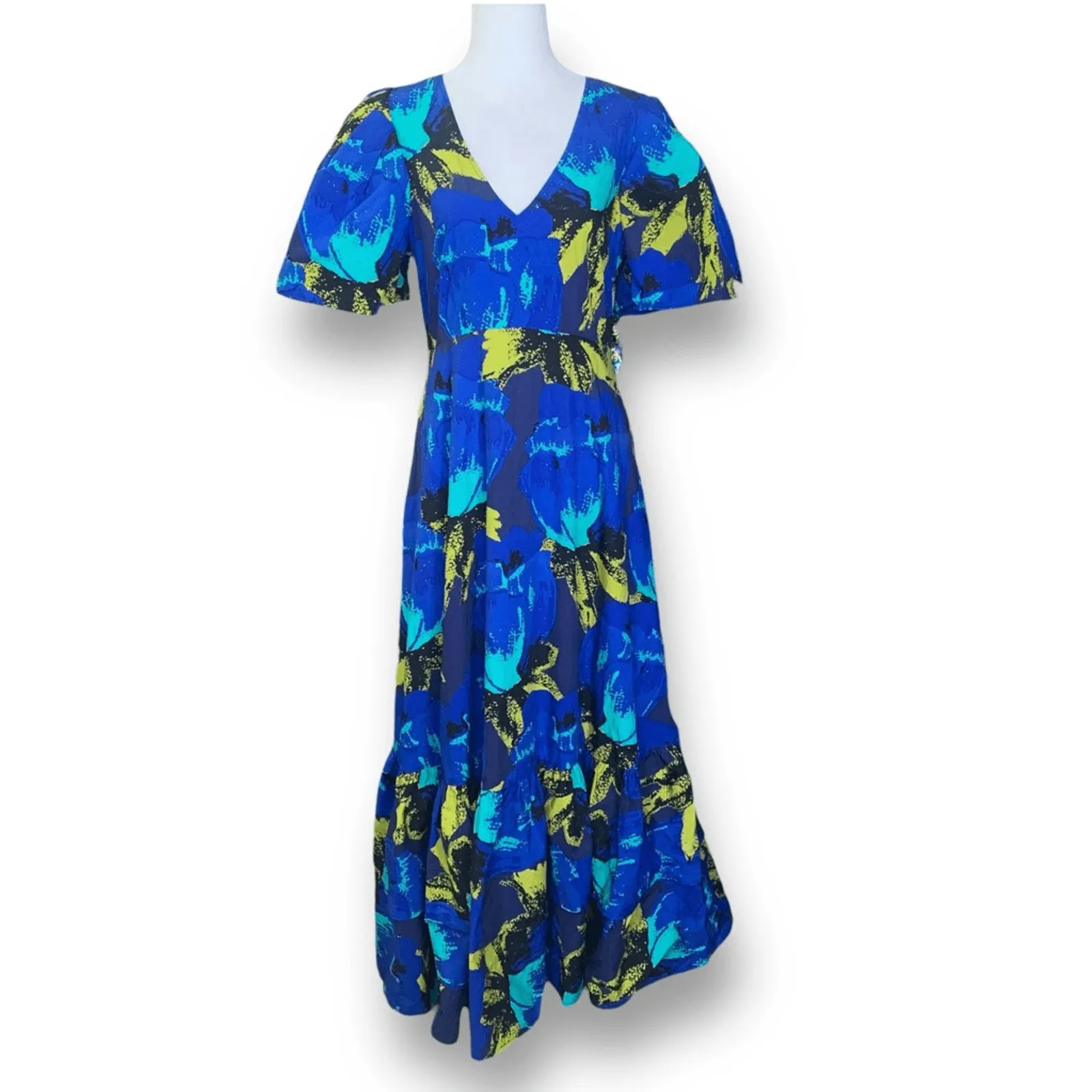 Christopher John Rogers For Target Blue Abstract Deep V Cotton Maxi Dress Size 6 - Image 3