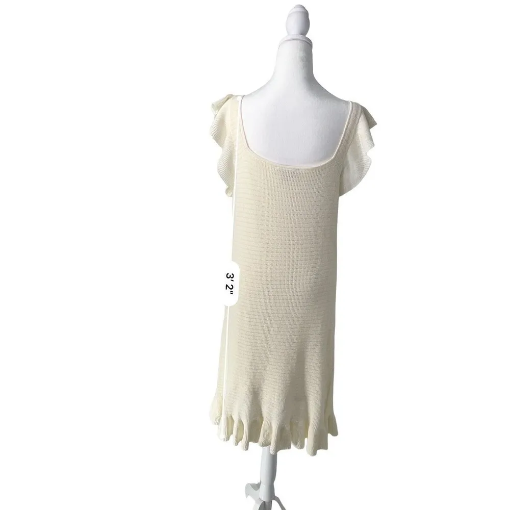 House of Harlow 1960 Cream Knit Ruffle Flutter Sleeve Knee Length Midi Dress L - Image 10