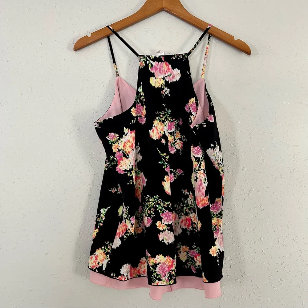 🦋 Candie’s Black Pink Floral Reversible Tank Top Blouse Medium - Image 3