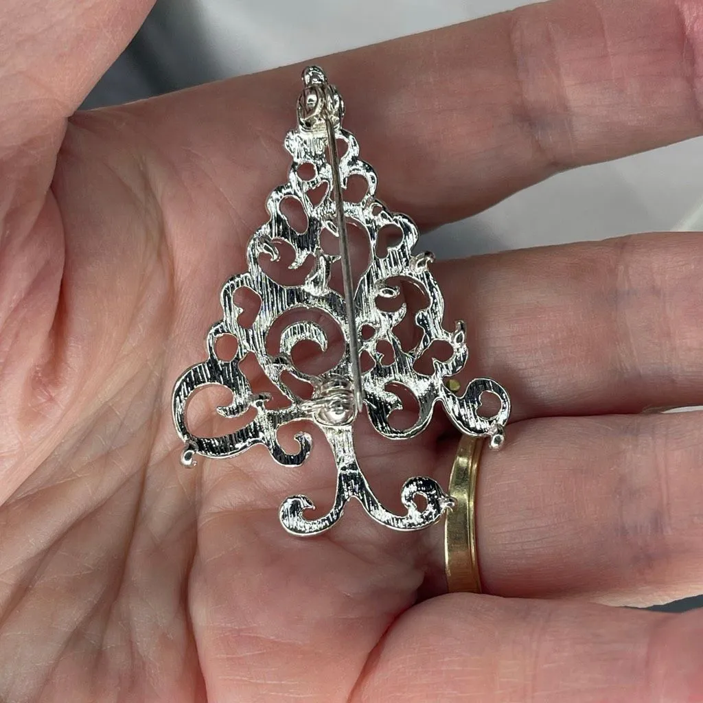 Bright silver tone crystal Christmas Tree brooch - Image 4