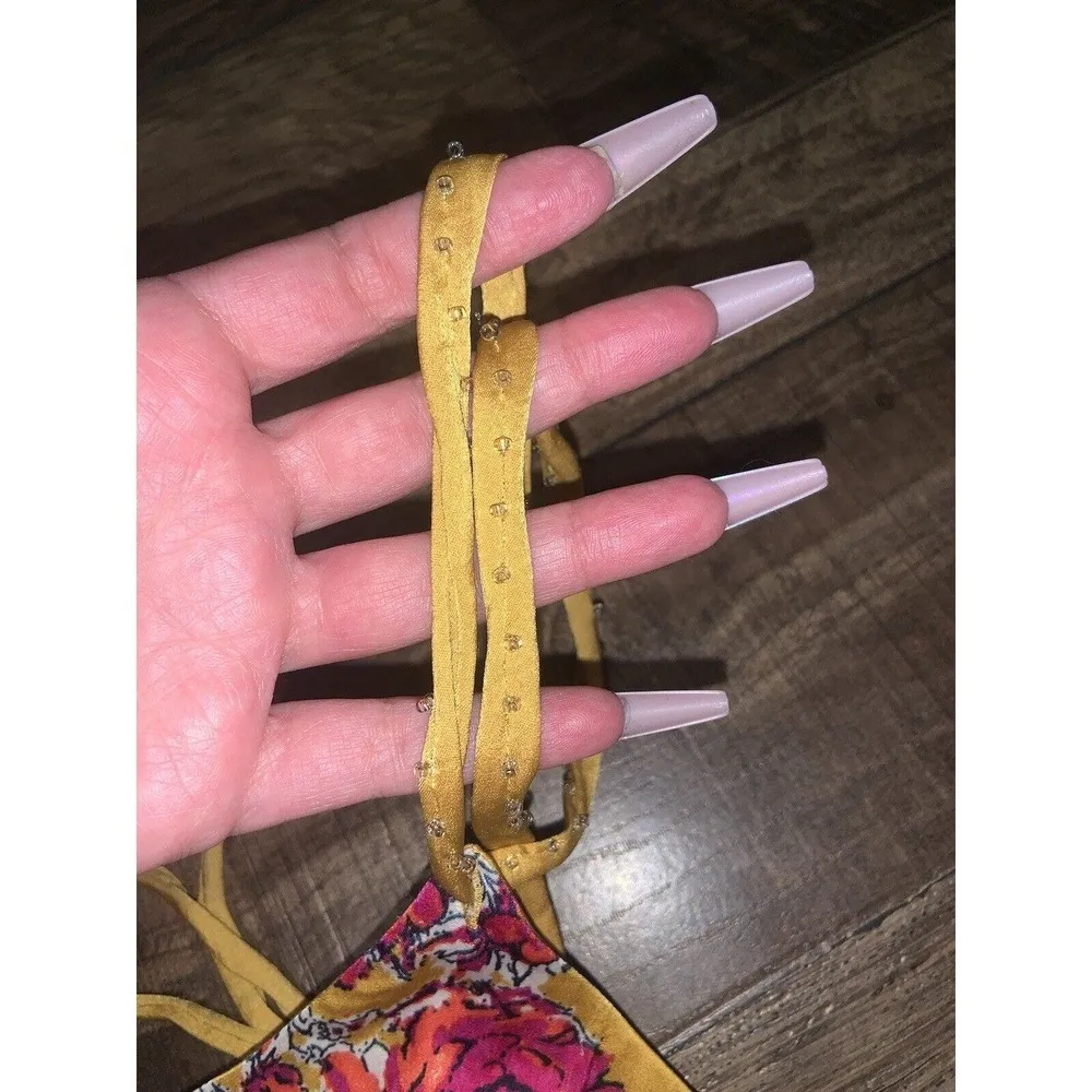 NWOT Free People Move Lightly Cami In Yellow Beaded Boho spring Small revolve - Image 9