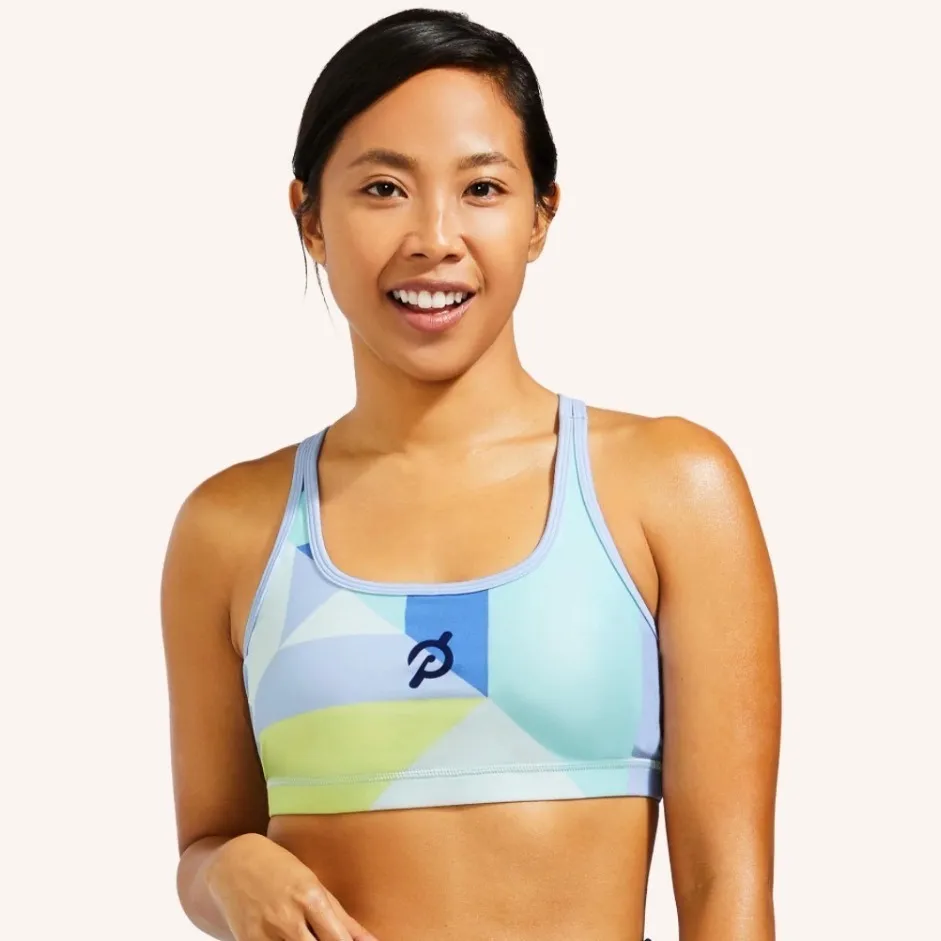 Pelaton x WITH Wear It To Heart | Geometric Print Strappy Sports Bra, Size M Blue Size M - Image 2