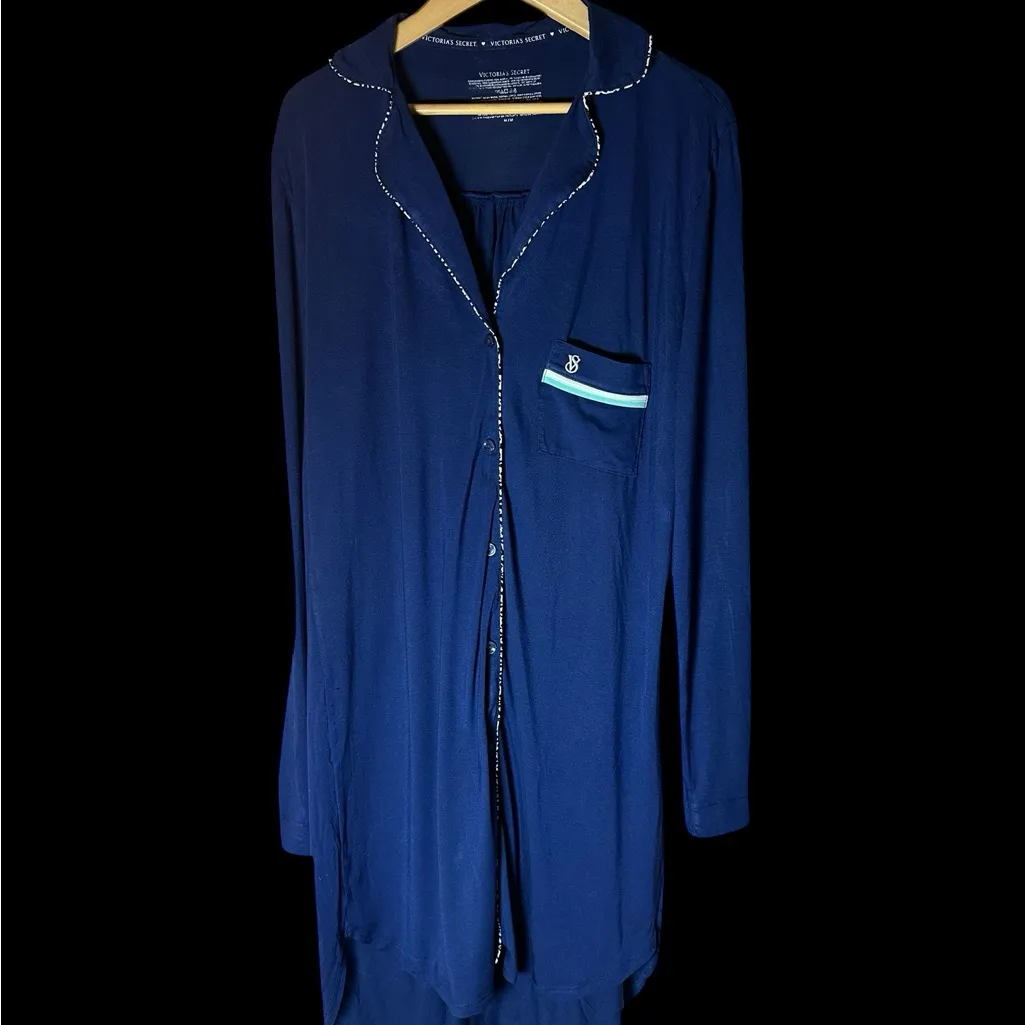 Victoria's Secret Dark Blue Button-Up Sleep Shirt - Image 2
