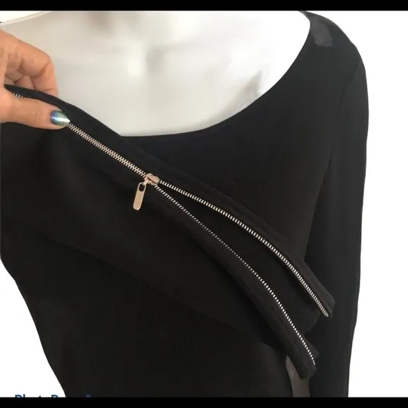 VTG  Black Dressy Sweater LS Zip Sleeve Sz. M Classy Elegant Dressy Work - Image 2
