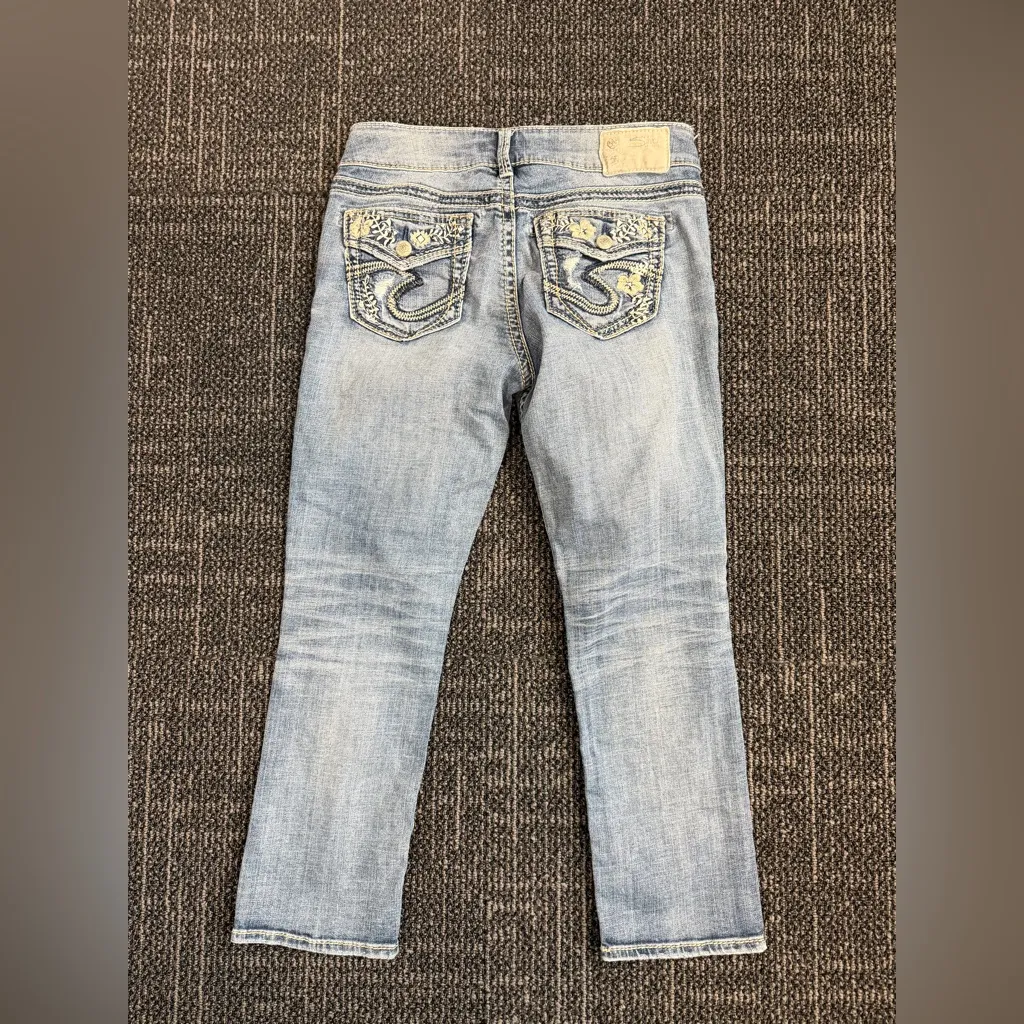 Silver Jeans Suki Mid Capri Denim Womens W28 X L23 Flower Embroidered Pockets - Image 4