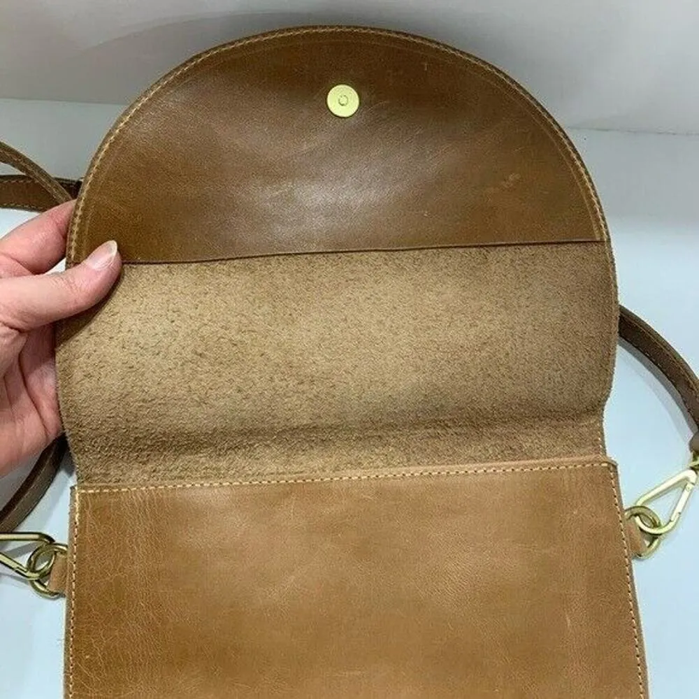 Sseko Half Moon Cognac Leather Crossbody Bag Adjustable Strap Purse Size Small Brown - Image 3