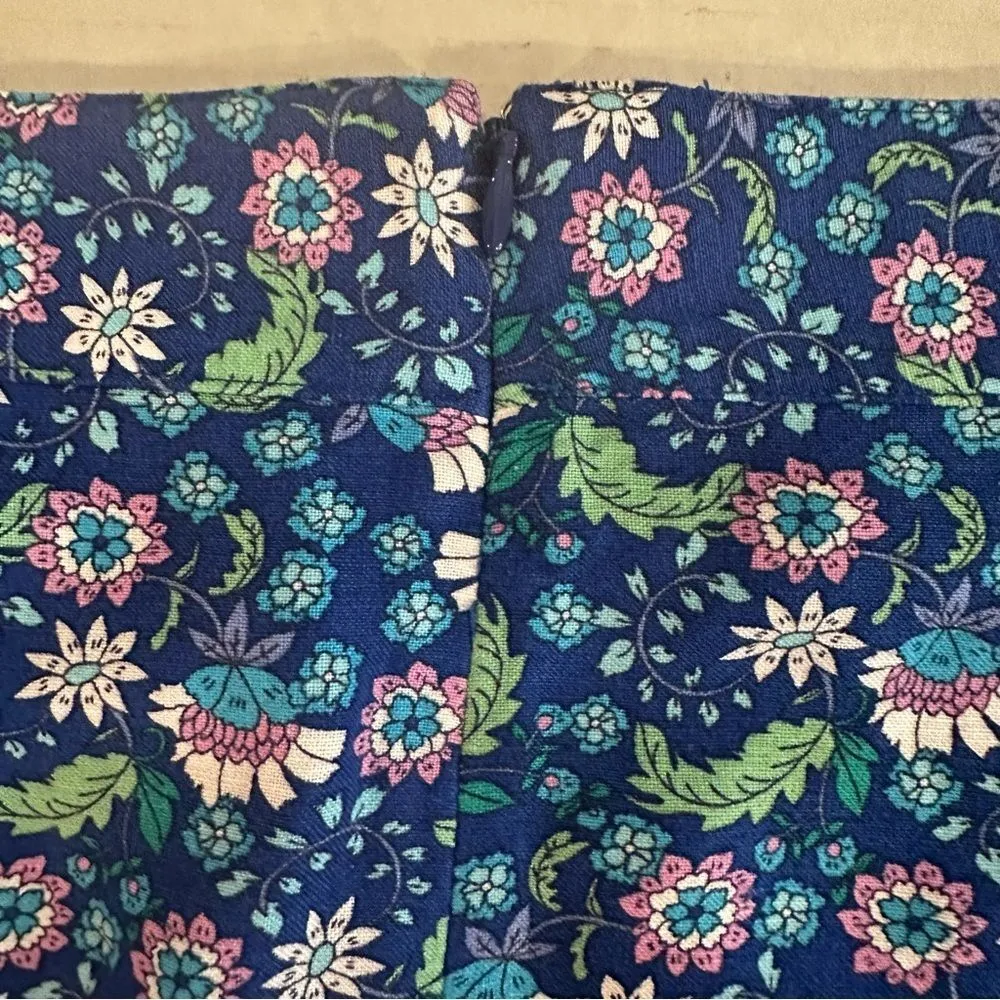 Loft Ann Taylor Floral Ruffle Linen Blend Wrap Skirt‎ Blue Calico Back Zip Sz 14 - Image 8