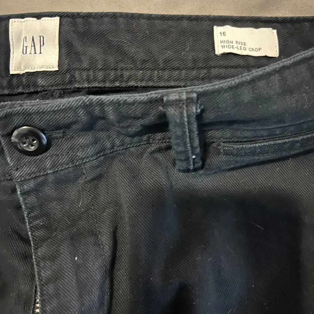 Gap Black High Rise Wide Leg Crop Chino Pants Culottes Size 16 - Image 5