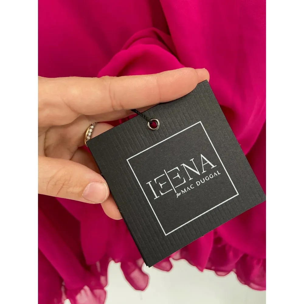 Mac Duggal 55407 Fuchsia Pink Ruffle Long Sleeve Chiffon Cape Cocktail Dress NWT - Image 7