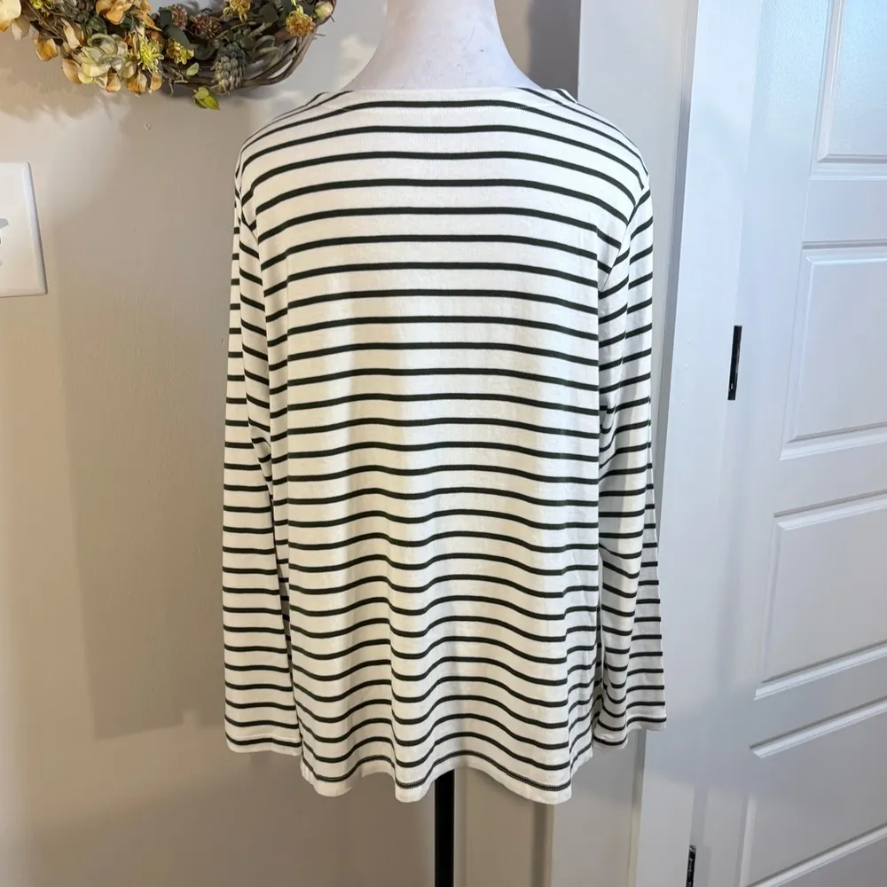J. JILL Pima Crew Neck Long Sleeve Striped Tee women’s XL Petite💚 Green Size undefined - Image 6