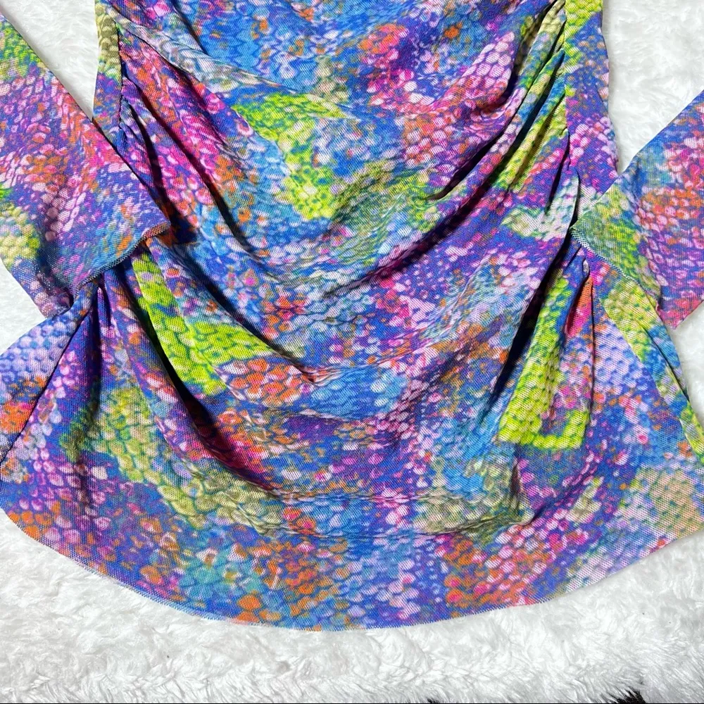 Saks Fifth Avenue Black Label Multicolor Snakeskin Print Ruched Top - Image 6