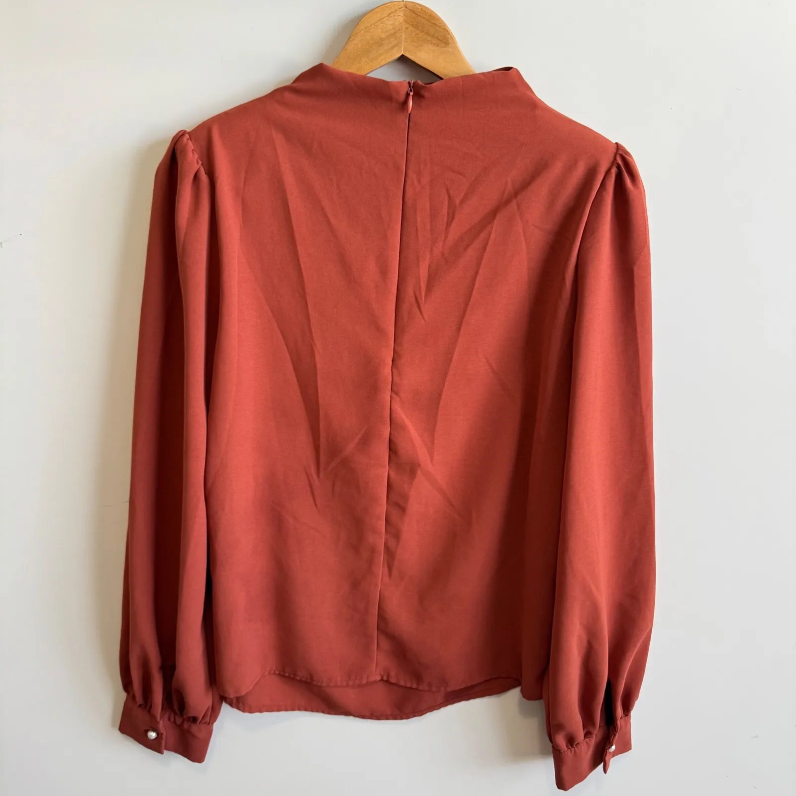 Shein Mock Neck Blouse Elegant Draped Long Sleeve Top Rust‎ Size L - Image 5