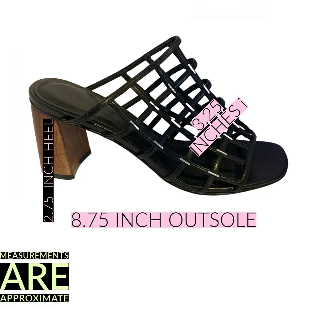 SIGERSON MORRISON BLACK LEATHER "DAINA" CAGED SLIDE BLOCK HEEL SHOES (36.5) Size 6.5 - Image 11