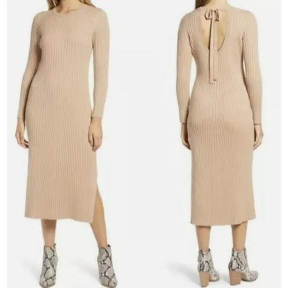 WAYF x BFF Hollie Ribbed Midi Sweater Dress XXS Camel Tie Back Dede Emily NEW - Image 2
