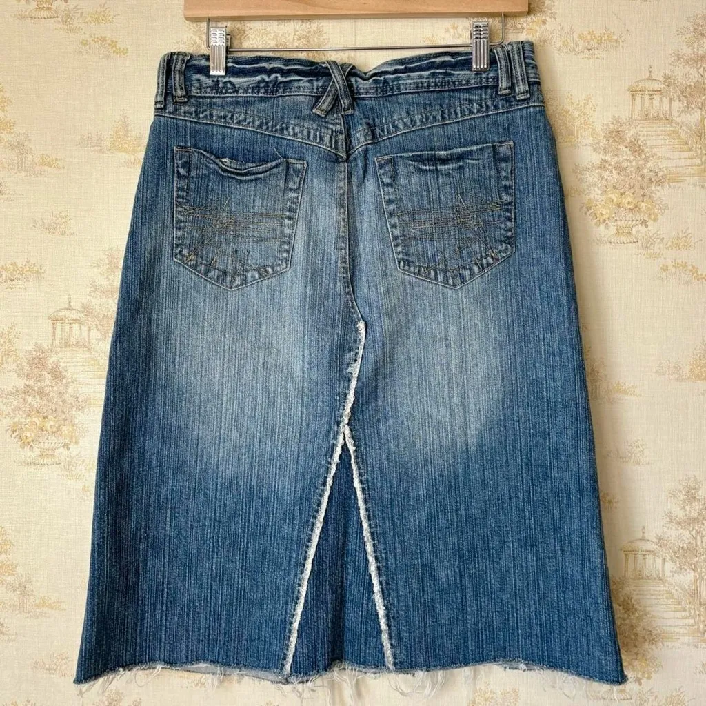 Vintage 90s y2k Mudd Jeans fairy grunge denim godet paneled raw hem midi skirt Blue Size M - Image 2