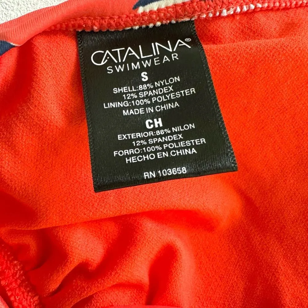 Catalina Bikini Set Red Floral Tie Back Top High Waisted Bottom Swim Small NEW - Image 11