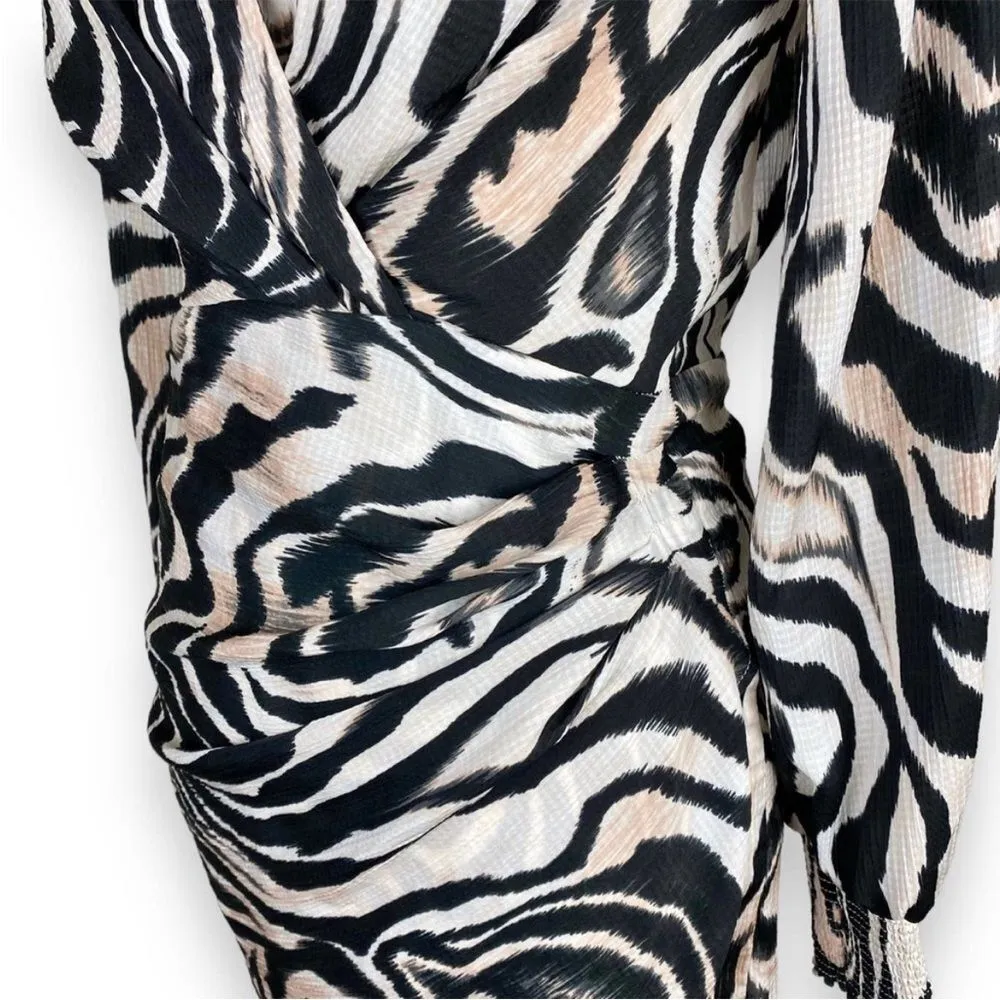 Anthropologie Zebra Print Mini Dress Faux Wrap Long Sleeves 2 - Image 10