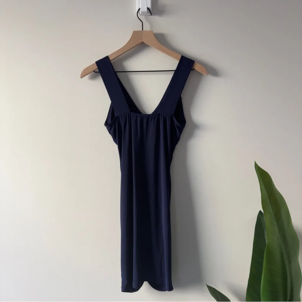 Vintage 2000s Papaya Navy Ruched Embellished Bodycon Mini Dress V - Image 4