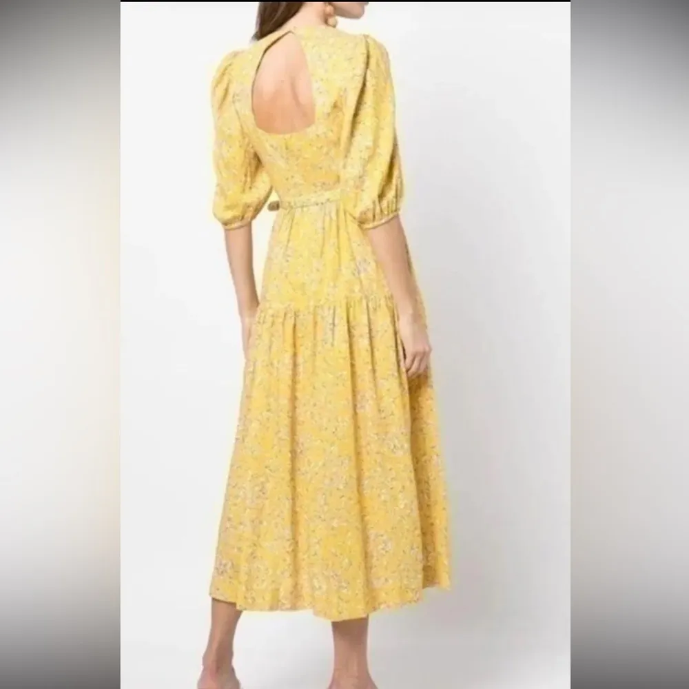 Nicholas Cecile Floral Midi Belt Dress Yellow Size 6 - Image 3