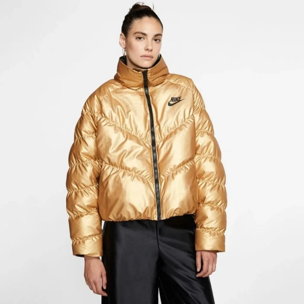 Nike Women's Metallic Gold Puffer Jacket - Image 3