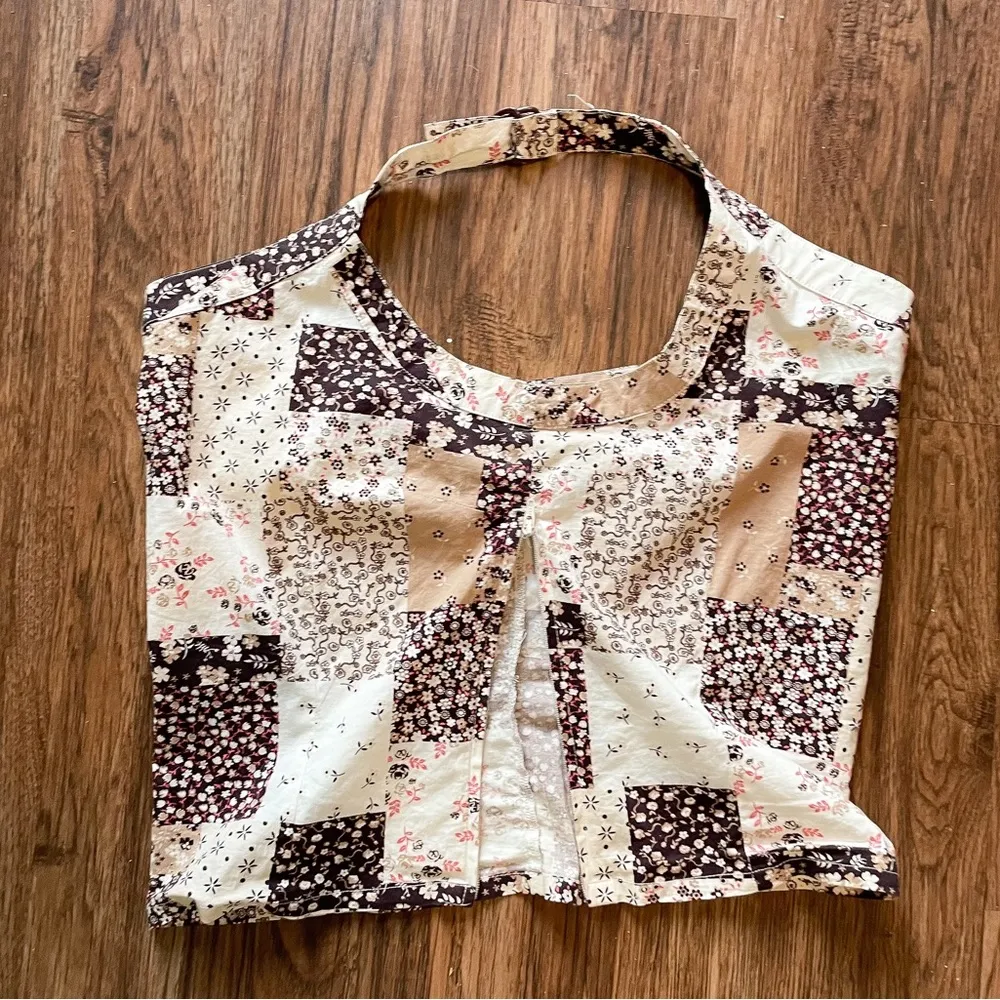Y2K Halter One Shoulder Bandana Patchwork Top Sz XL White - Image 3