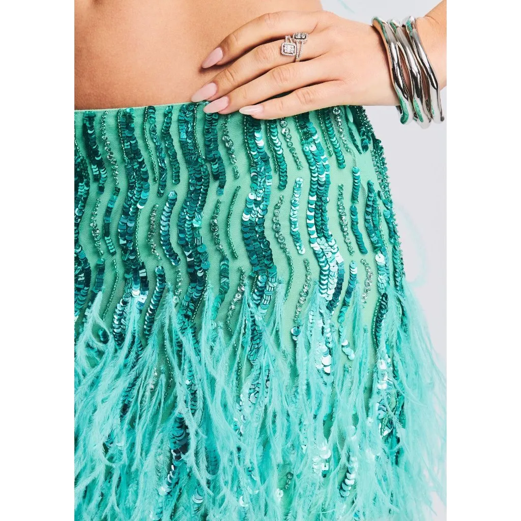 retrofete Tai Feather Sequin Mini Skirt Sea Foam Womens Size Small Green - Image 5