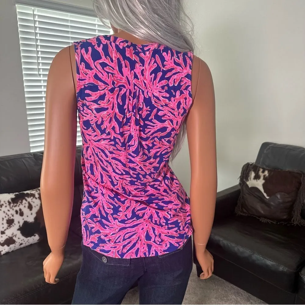 Lilly Pullitzer Sleeveless Top Samba Coral Small Pink Blue Resort Beach Coastal - Image 5