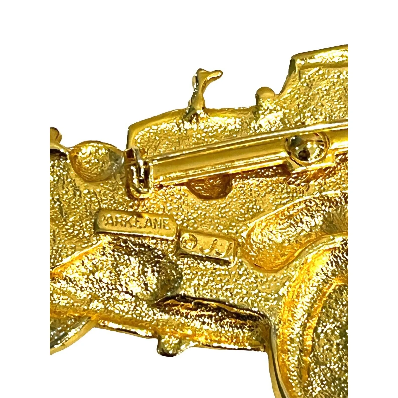 Gold Rolls Royce Brooch Pin 3" Long Designer Signed Parklane JJ Jonette Art Deco - Image 5