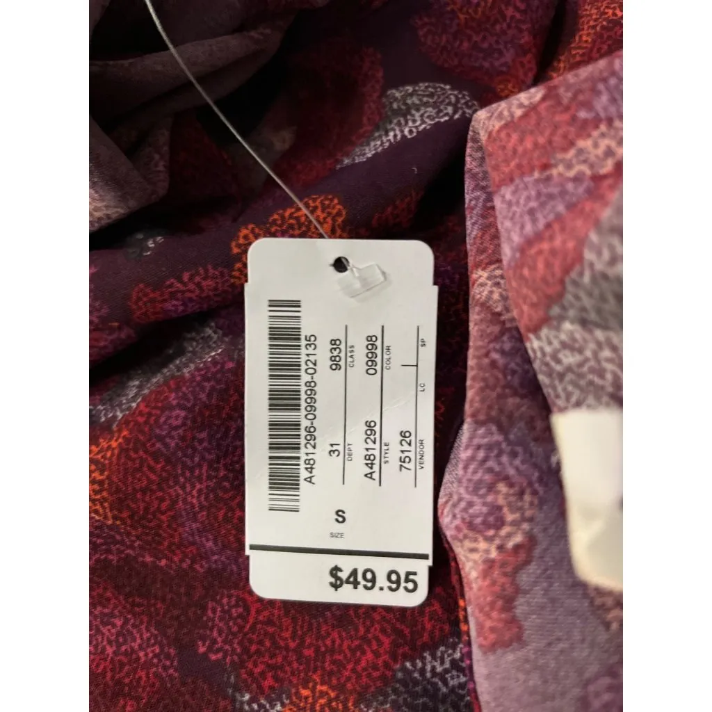 Christopher & Banks Women’s Blouse S Burgundy Floral Long Sleeve NEW - Image 7