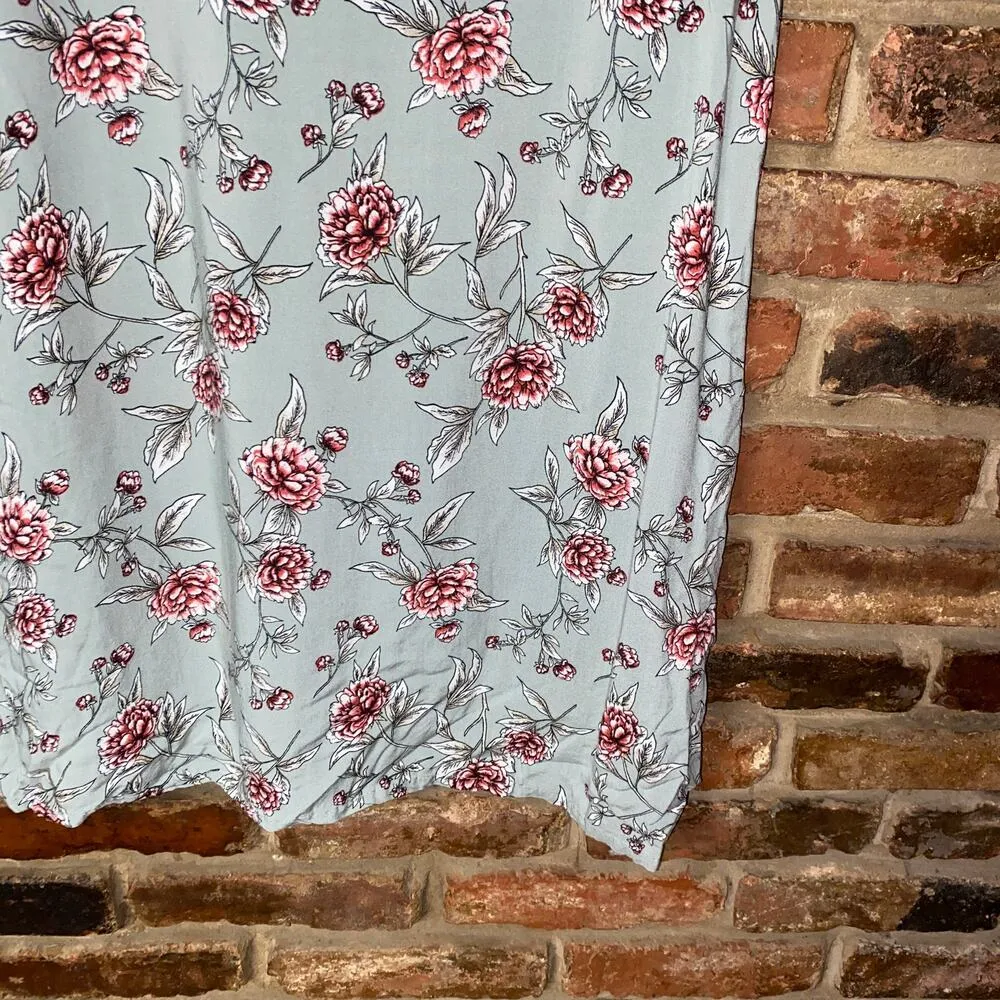 Forever 21 Sage Green Floral Short Sleeve Mini Dress Women's Size Large - Image 3