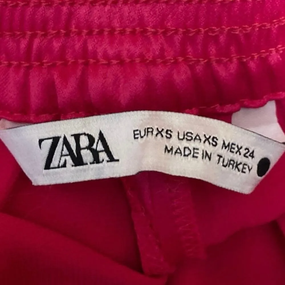 Zara Women's Pink High Waisted Pull On Smocked Trousers Sweat Pants Size XS - Image 4